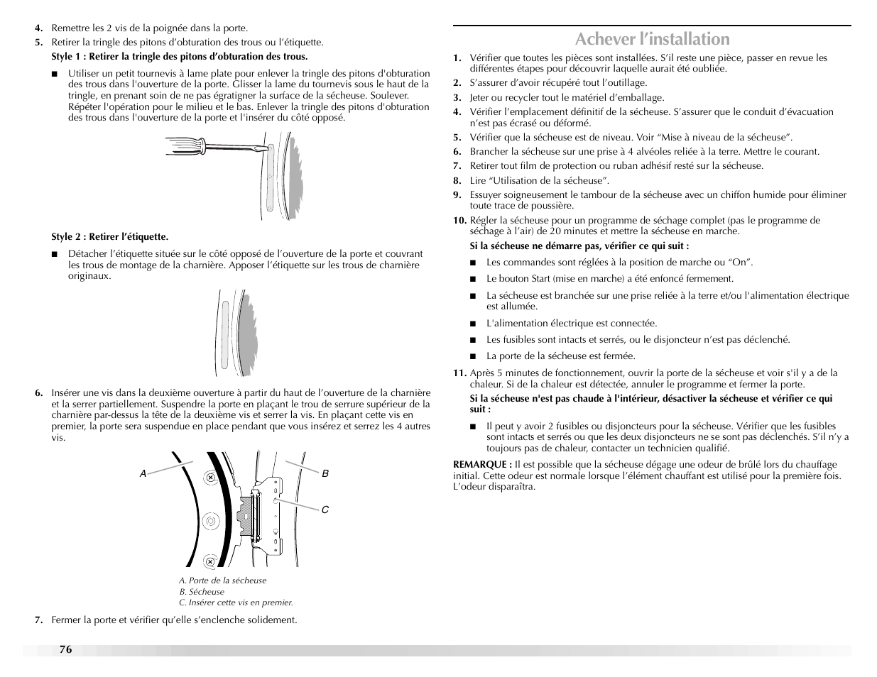 Achever l’installation | Maytag Epic W10139629A User Manual | Page 76 / 88