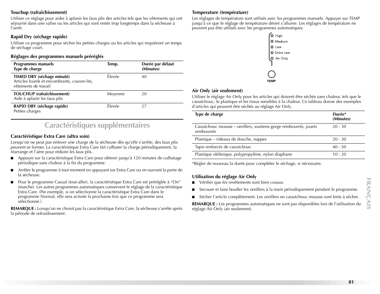 Caractéristiques supplémentaires | Maytag Epic W10139629A User Manual | Page 81 / 88