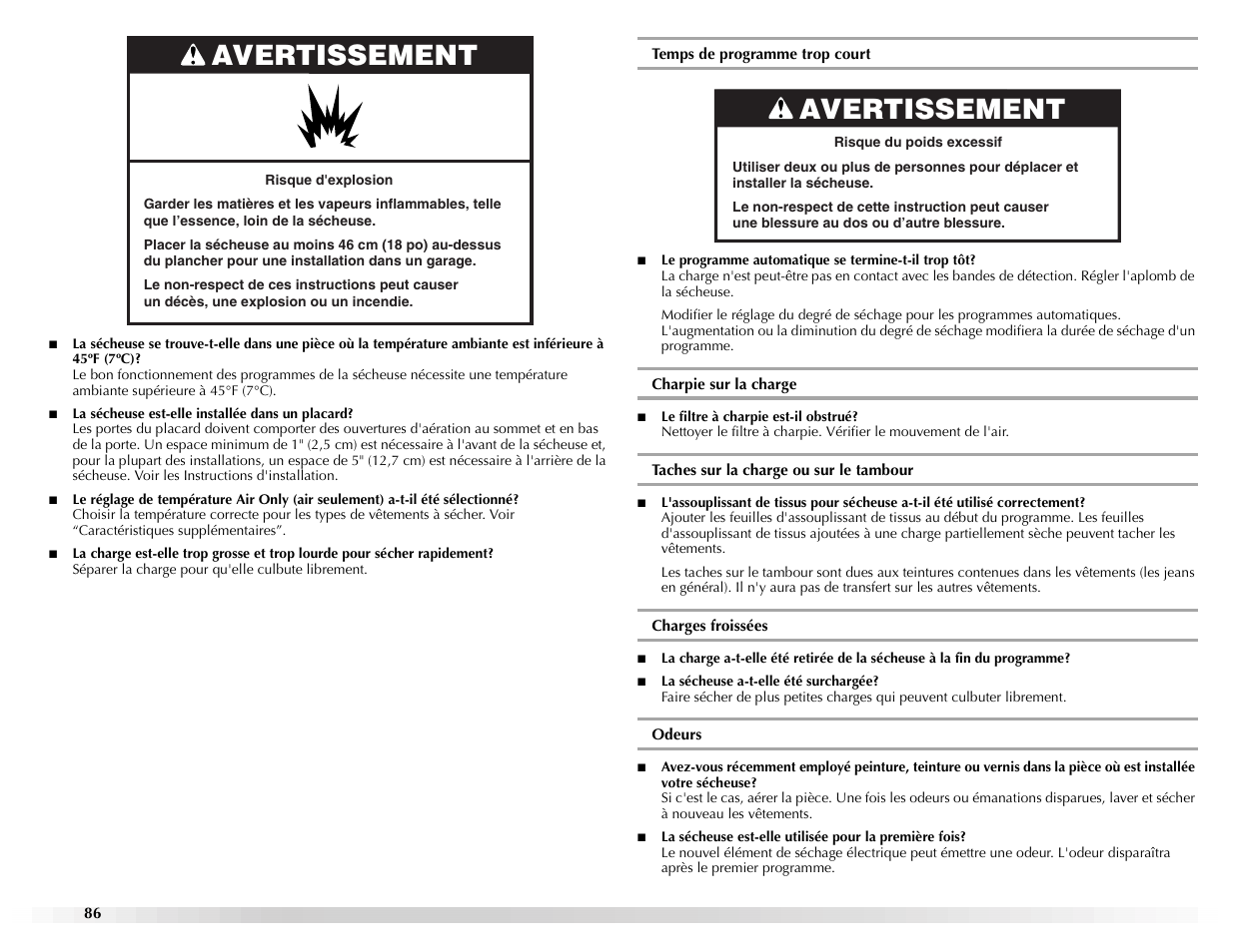 Avertissement | Maytag Epic W10139629A User Manual | Page 86 / 88