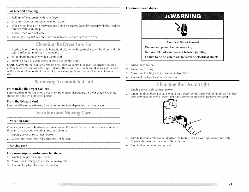 Vacation, Flemcivirig ■■ ■ ;.f, Clear''.,: : ■ s | Maytag MED5591TQ1 User Manual | Page 21 / 72