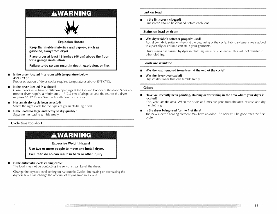 Warning | Maytag MED5591TQ1 User Manual | Page 23 / 72