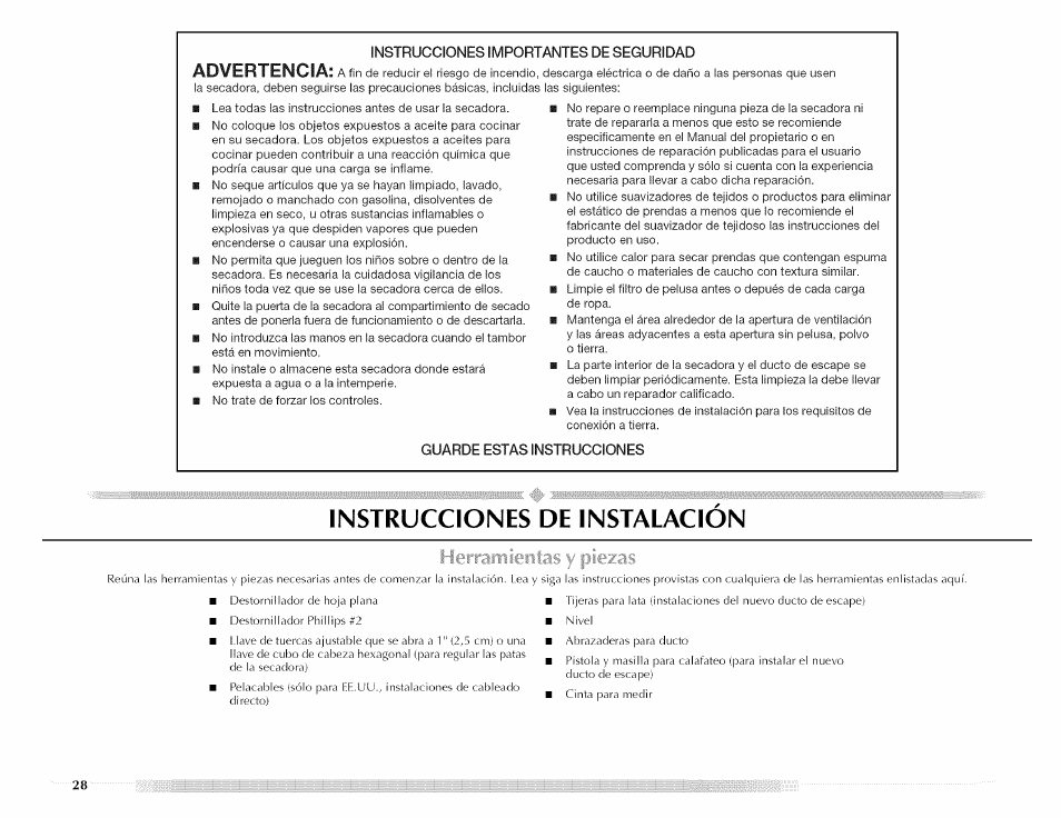 Instrucciones de instalacion, Liert, Instrucciones de instalación | Advertencia | Maytag MED5591TQ1 User Manual | Page 28 / 72
