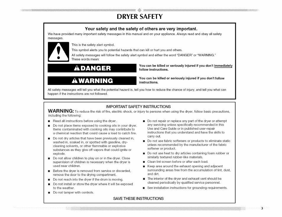 Dryer safety, Danger, Warning | Maytag MED5591TQ1 User Manual | Page 3 / 72