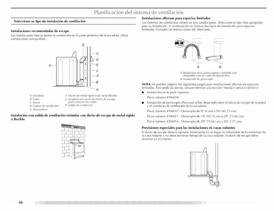 Pianücación del sistema de ventüacióii, Planificación del sistema de ventilación | Maytag MED5591TQ1 User Manual | Page 40 / 72