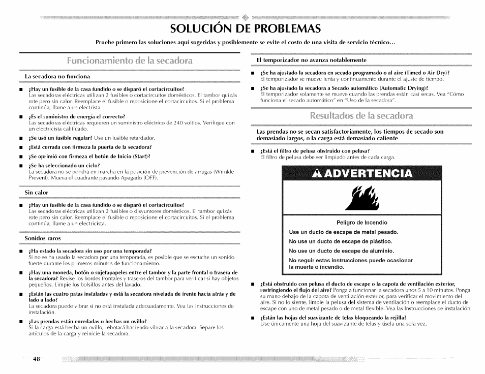 Solucion de problemas, Solución de problemas | Maytag MED5591TQ1 User Manual | Page 48 / 72