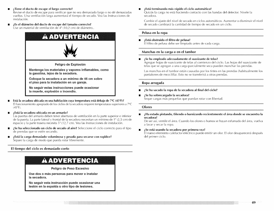 Advertencia | Maytag MED5591TQ1 User Manual | Page 49 / 72