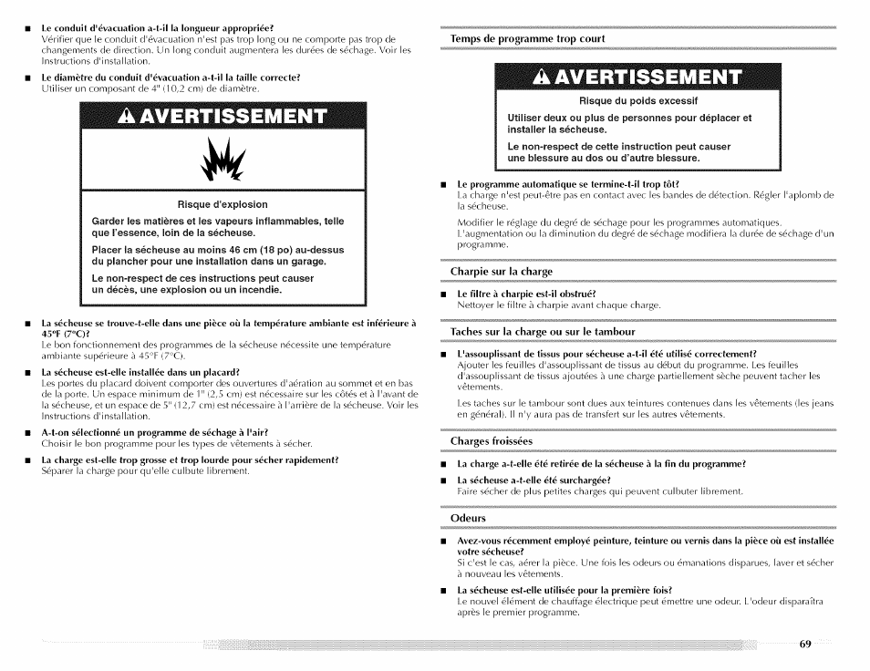 A avertissement, Avertissement | Maytag MED5591TQ1 User Manual | Page 69 / 72