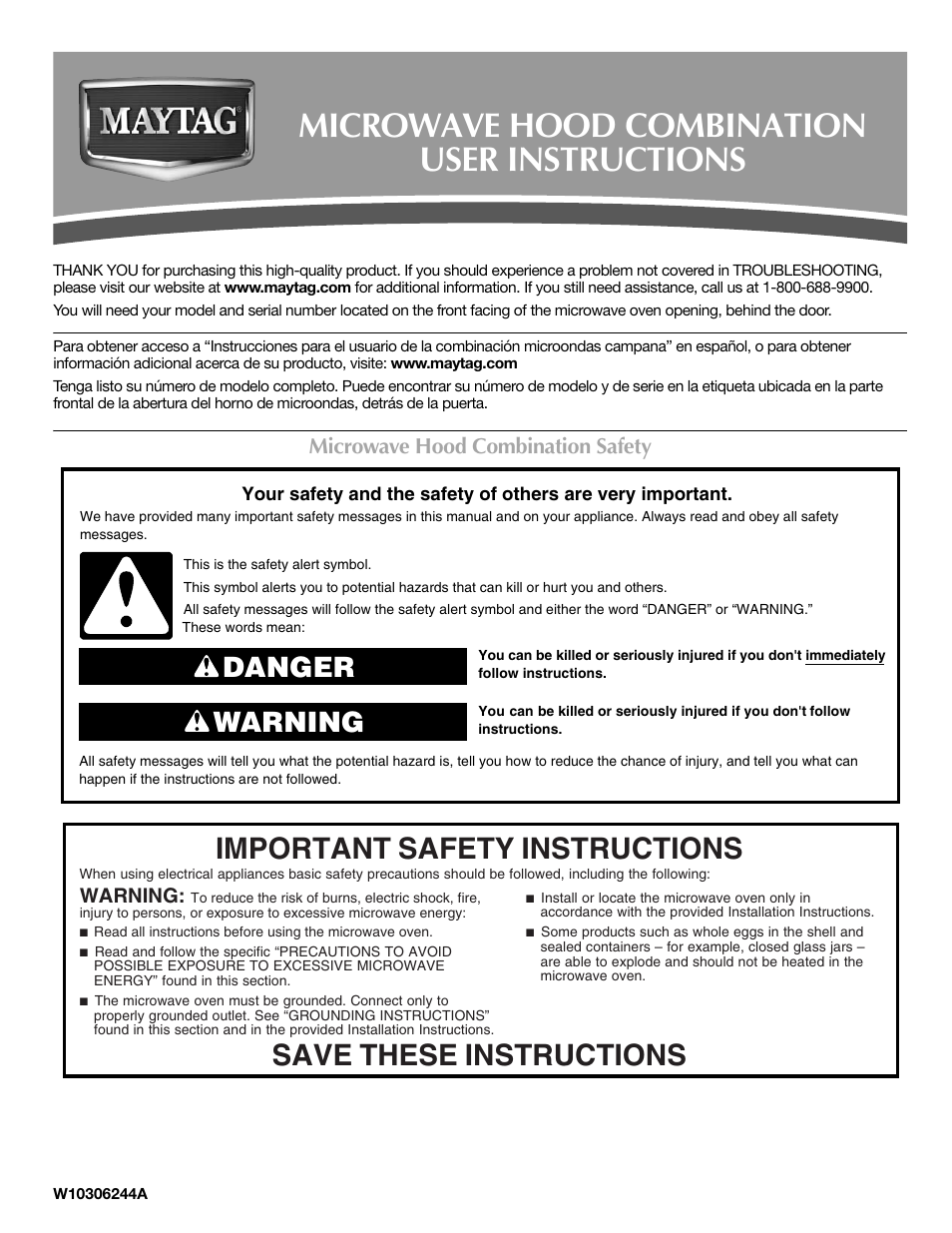Maytag W10306244A User Manual | 6 pages