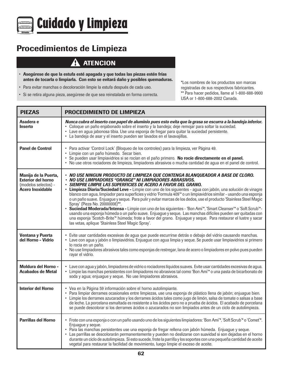 Cuidado y limpieza, Procedimientos de limpieza, Atencion | Maytag MEW6630DDW User Manual | Page 63 / 68