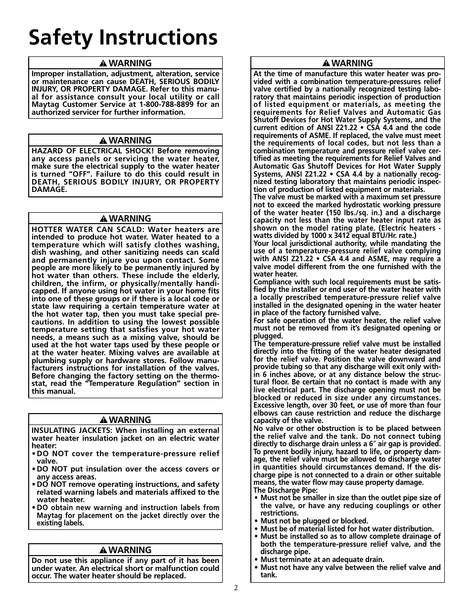 Safety instructions | Maytag HRE21250PC User Manual | Page 2 / 40