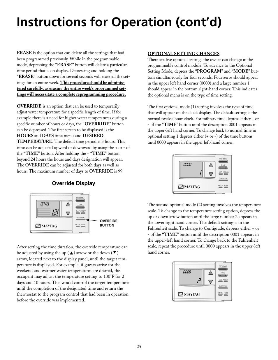 Instructions for operation (cont’d) | Maytag HRE21250PC User Manual | Page 25 / 40