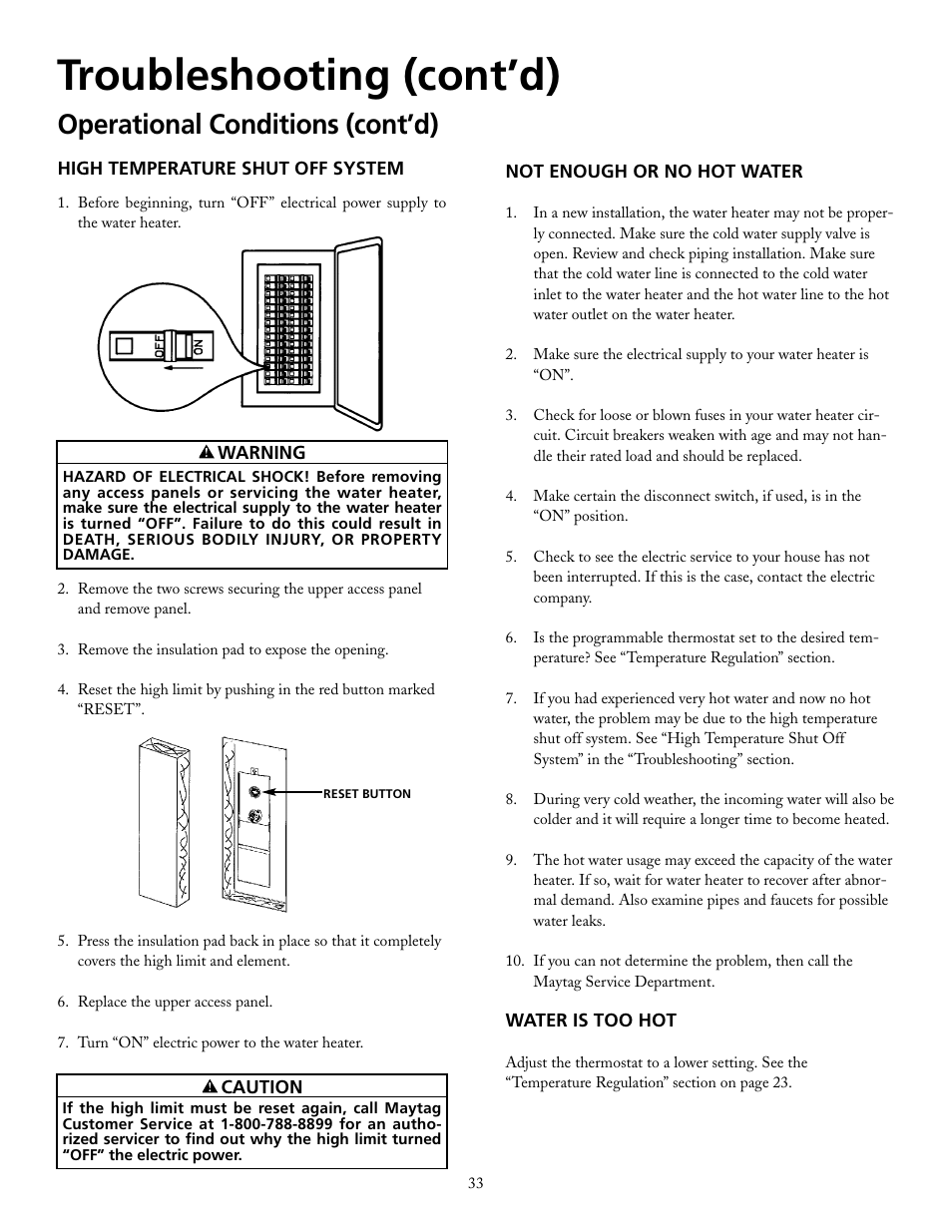 Troubleshooting (cont’d), Operational conditions (cont’d) | Maytag HRE21250PC User Manual | Page 33 / 40