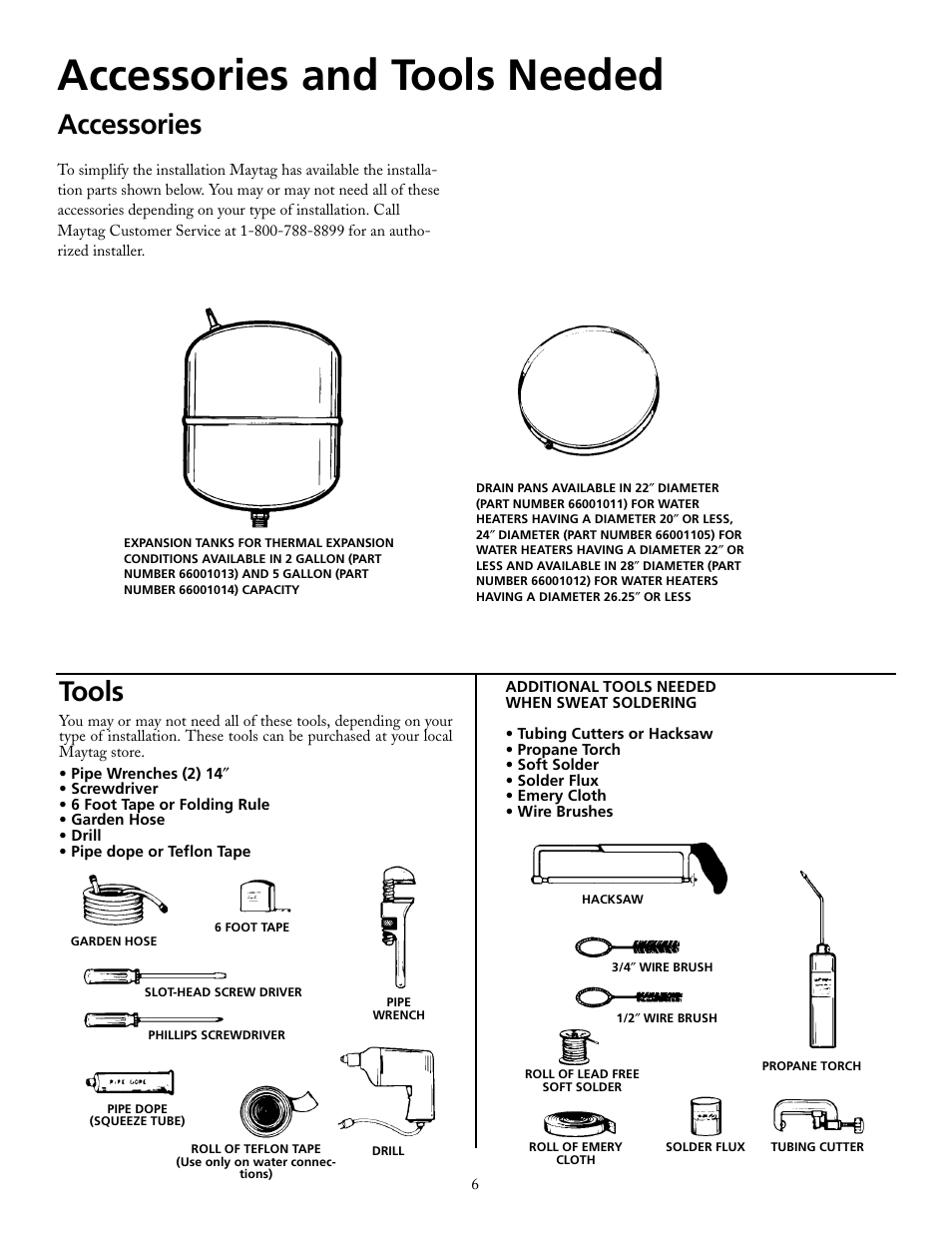 Accessories and tools needed, Accessories, Tools | Maytag HRE21250PC User Manual | Page 6 / 40