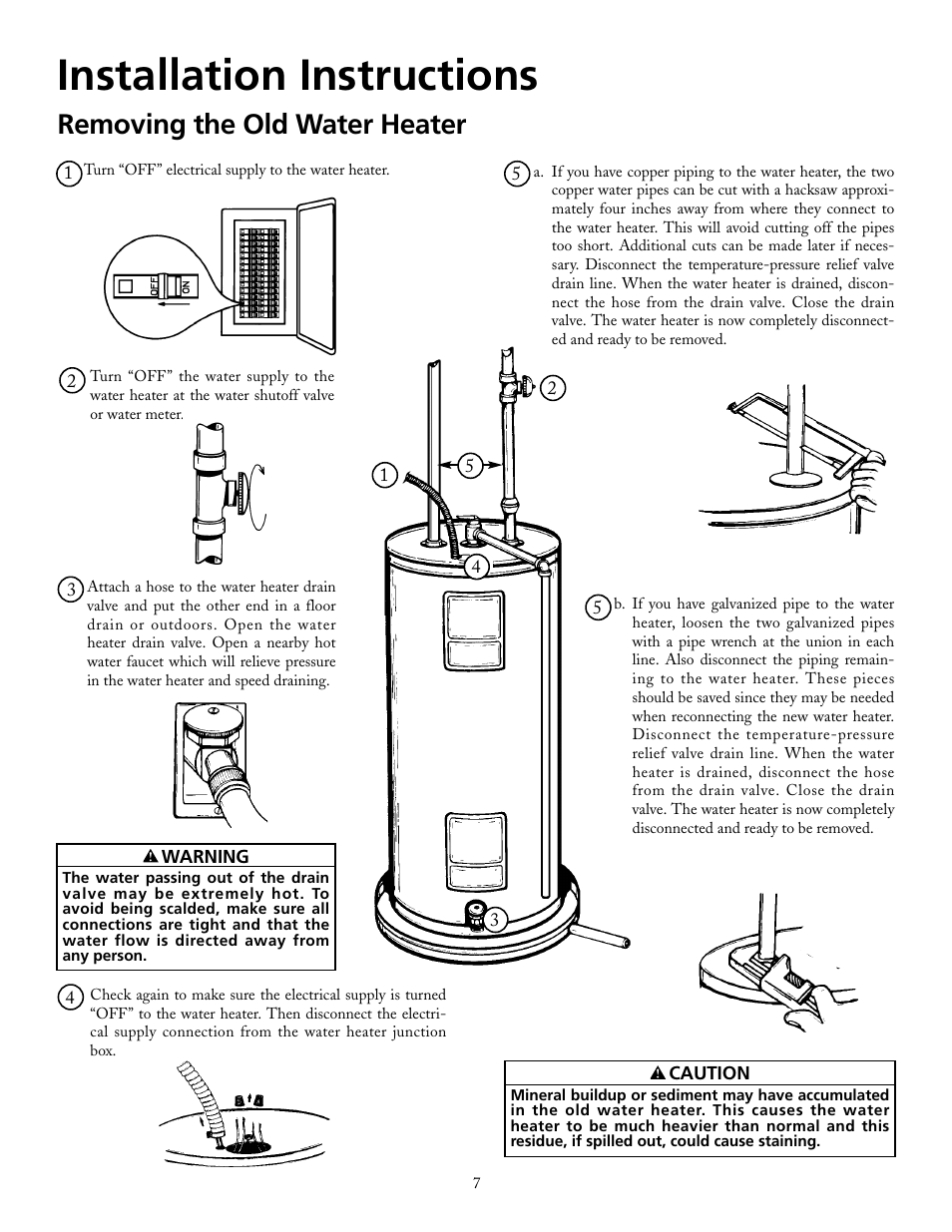 Installation instructions, Removing the old water heater | Maytag HRE21250PC User Manual | Page 7 / 40