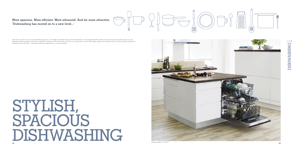 Stylish, spacious dishwashing, Dishw ashing | Maytag MDW 17FTI User Manual | Page 15 / 29