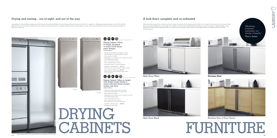 Drying cabinets, Furniture, La undr y | A look that’s complete and co-ordinated | Maytag MDW 17FTI User Manual | Page 7 / 29