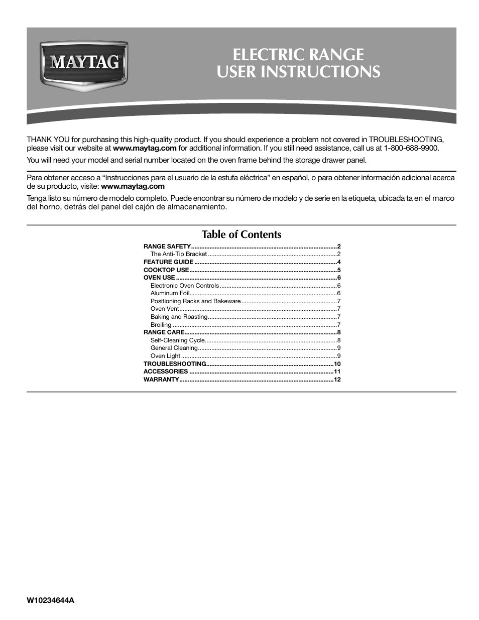 Maytag W10234644A User Manual | 12 pages