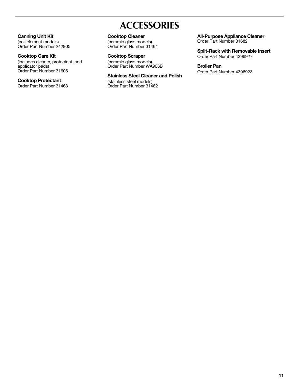 Accessories | Maytag W10234644A User Manual | Page 11 / 12
