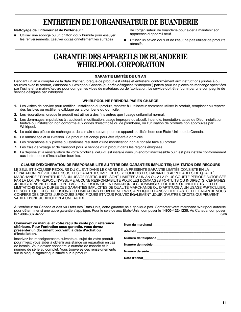 Entretien de l'organisateur de buanderie | Maytag W10101295A User Manual | Page 11 / 12