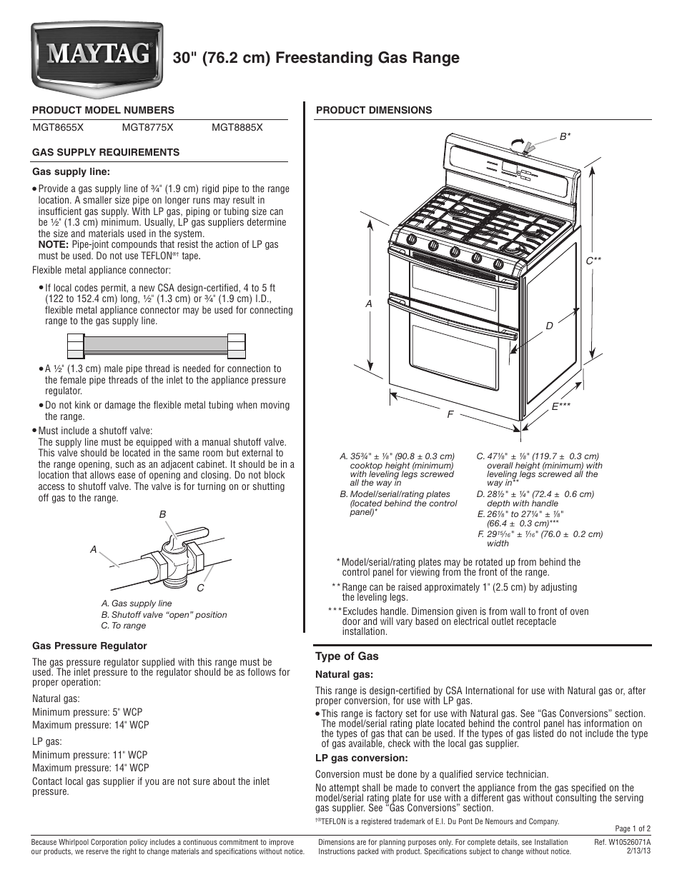 Maytag MGT8775X User Manual | 2 pages