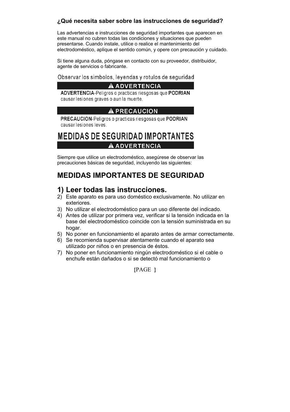 Medidas importantes de seguridad, 1) leer todas las instrucciones | Maytag MCCM1NW12 User Manual | Page 13 / 20