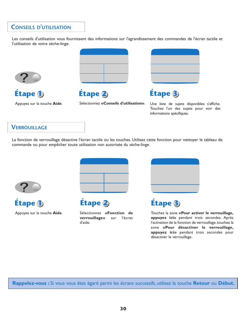 Étape 1, Étape 2, Étape 3 | Maytag MDE7550AGW User Manual | Page 31 / 72