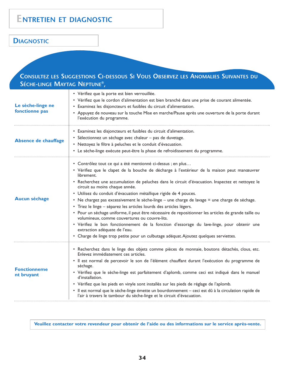 Ntretien et diagnostic | Maytag MDE7550AGW User Manual | Page 35 / 72