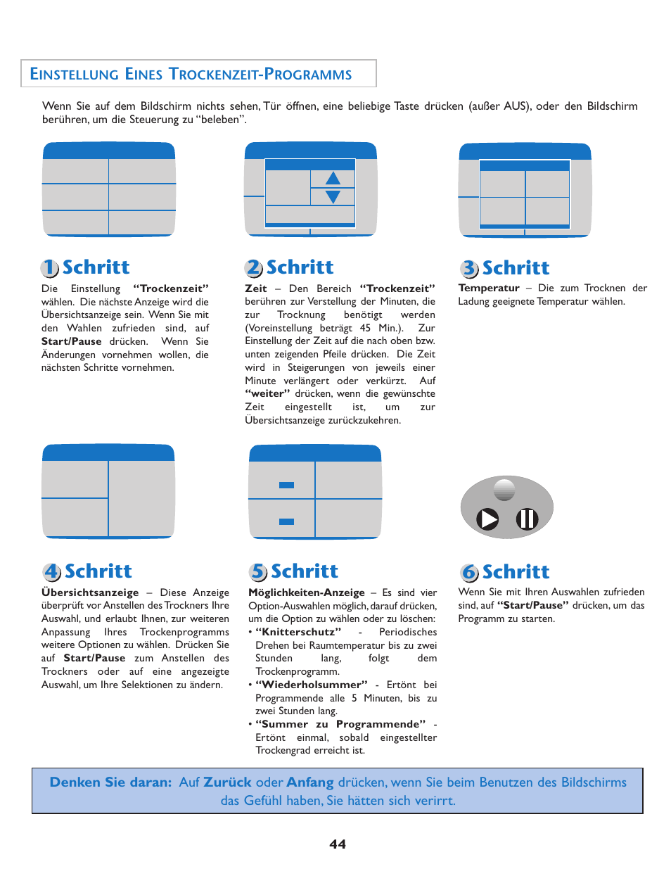 Instellung, Ines, Rockenzeit | Rogramms | Maytag MDE7550AGW User Manual | Page 45 / 72