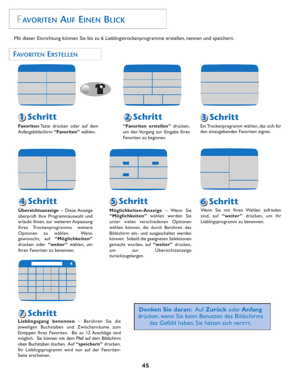 Avoriten, Inen, Lick | Rstellen | Maytag MDE7550AGW User Manual | Page 46 / 72