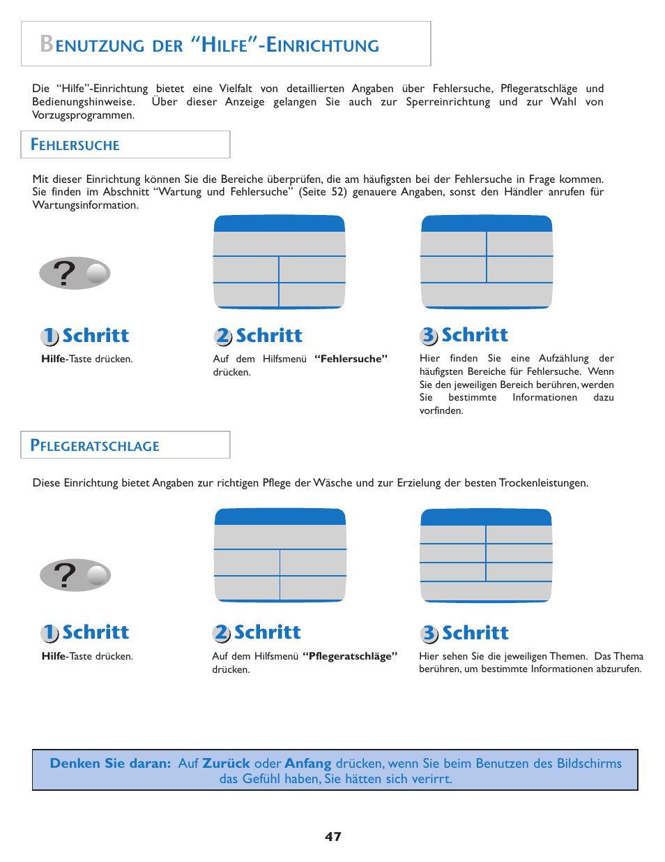 Enutzung der, Ilfe, Inrichtung | Maytag MDE7550AGW User Manual | Page 48 / 72