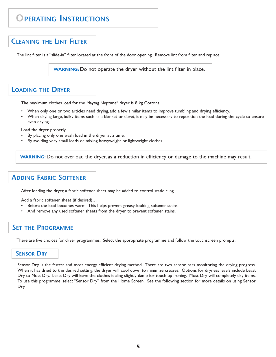 Perating, Nstructions | Maytag MDE7550AGW User Manual | Page 6 / 72