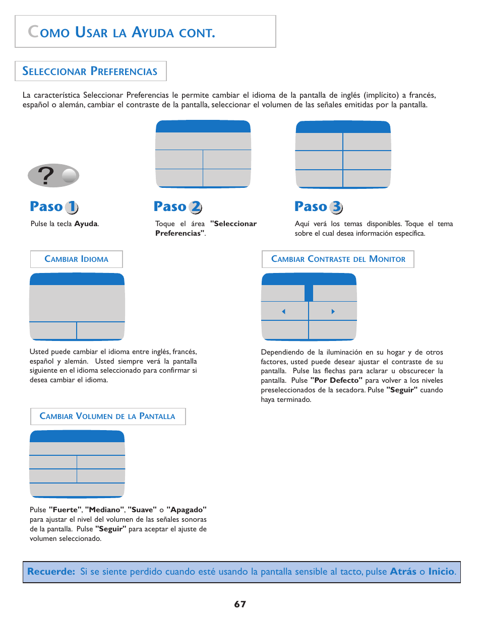 Paso 1, Paso 2, Paso 3 | Sar la, Yuda cont | Maytag MDE7550AGW User Manual | Page 68 / 72