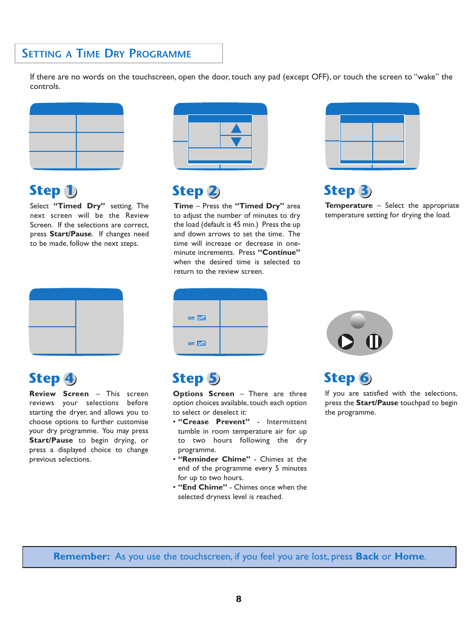 Step 1 step 2, Step 3 step 4 step 5, Step 6 | Etting a, Rogramme | Maytag MDE7550AGW User Manual | Page 9 / 72