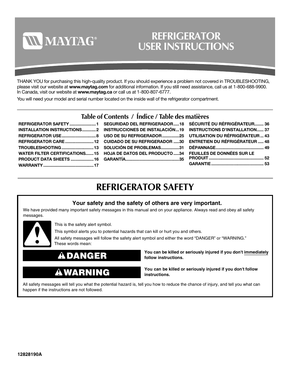 Maytag 12828190A User Manual | 54 pages