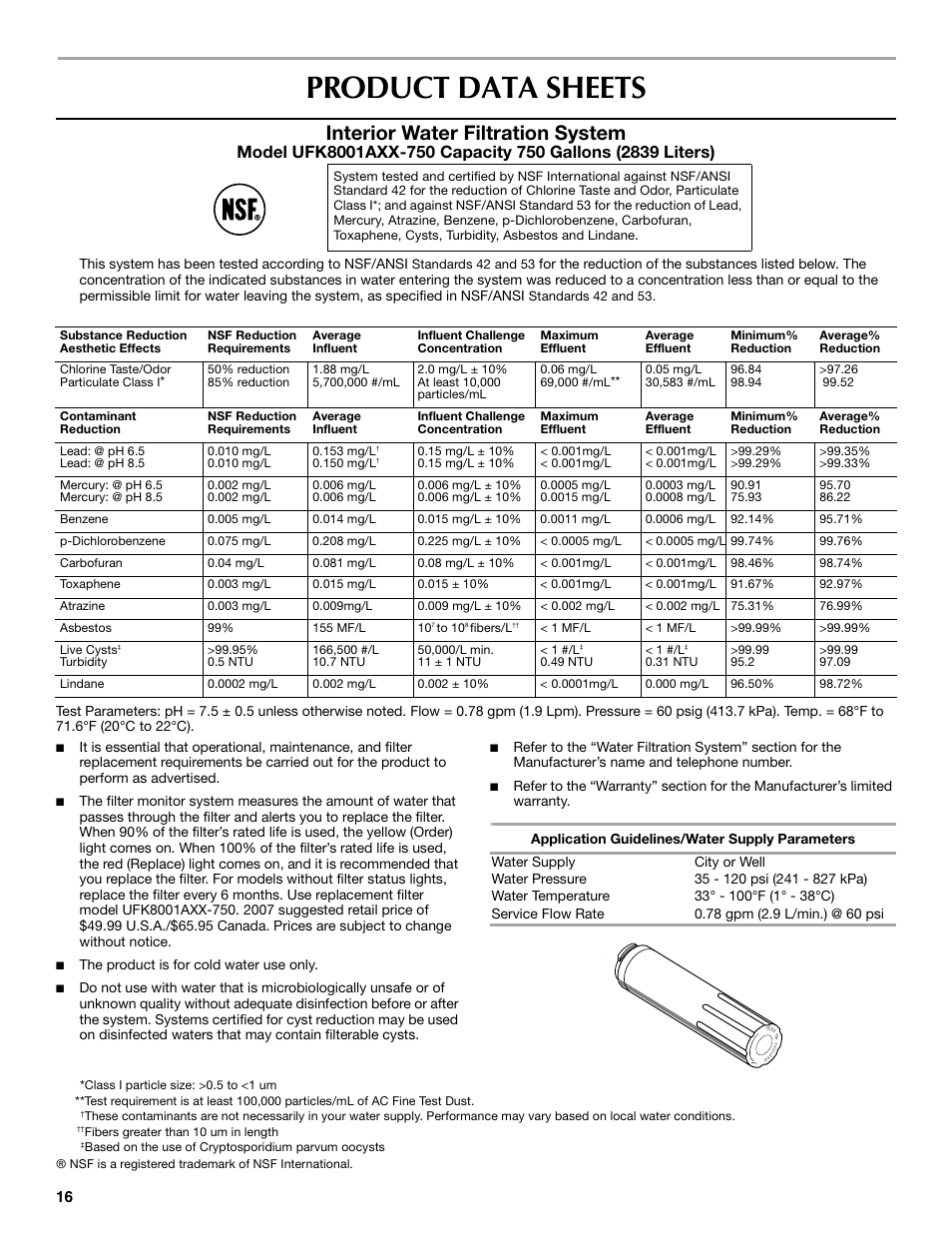 Product data sheets, Interior water filtration system | Maytag 12828190A User Manual | Page 16 / 54