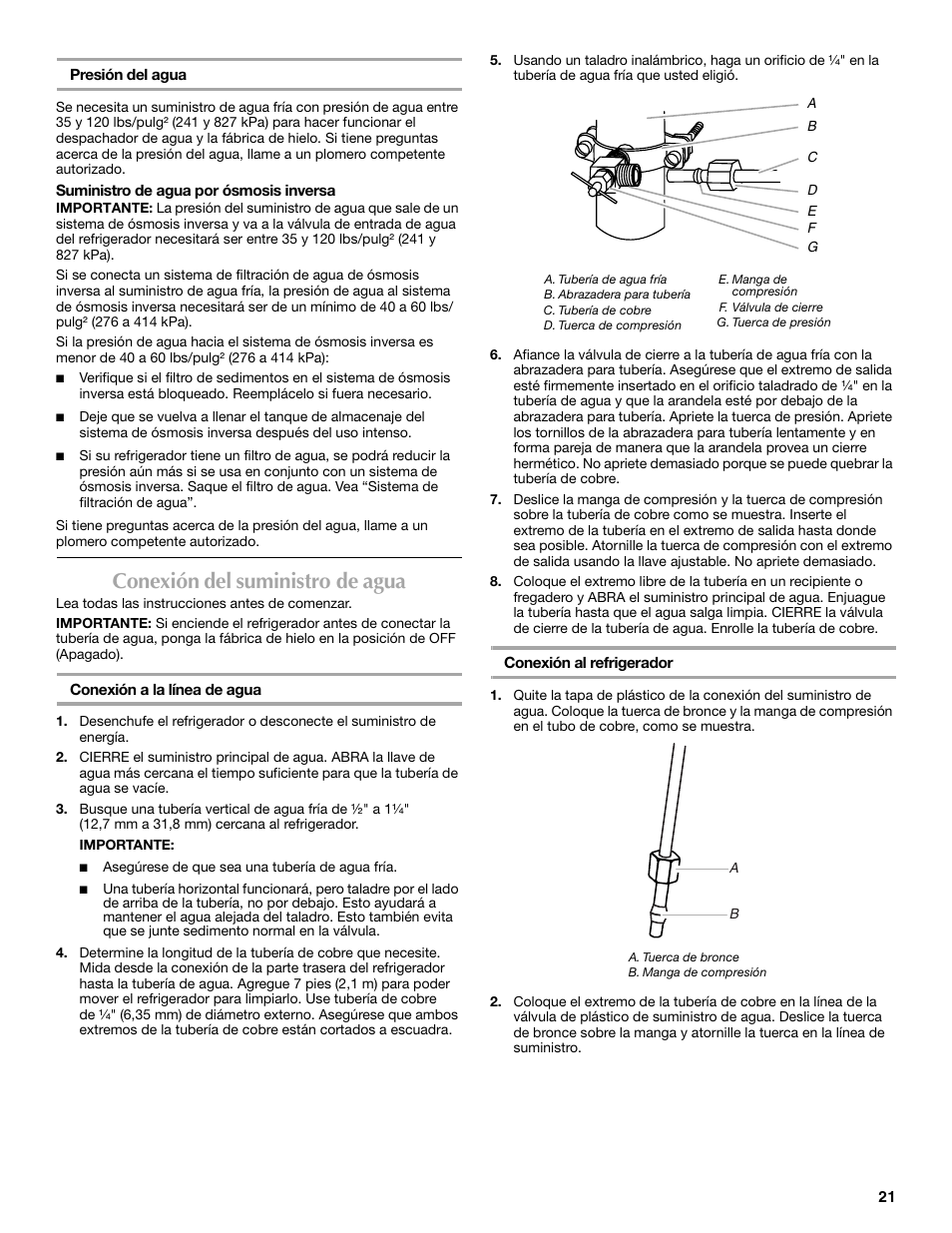 Conexión del suministro de agua | Maytag 12828190A User Manual | Page 21 / 54
