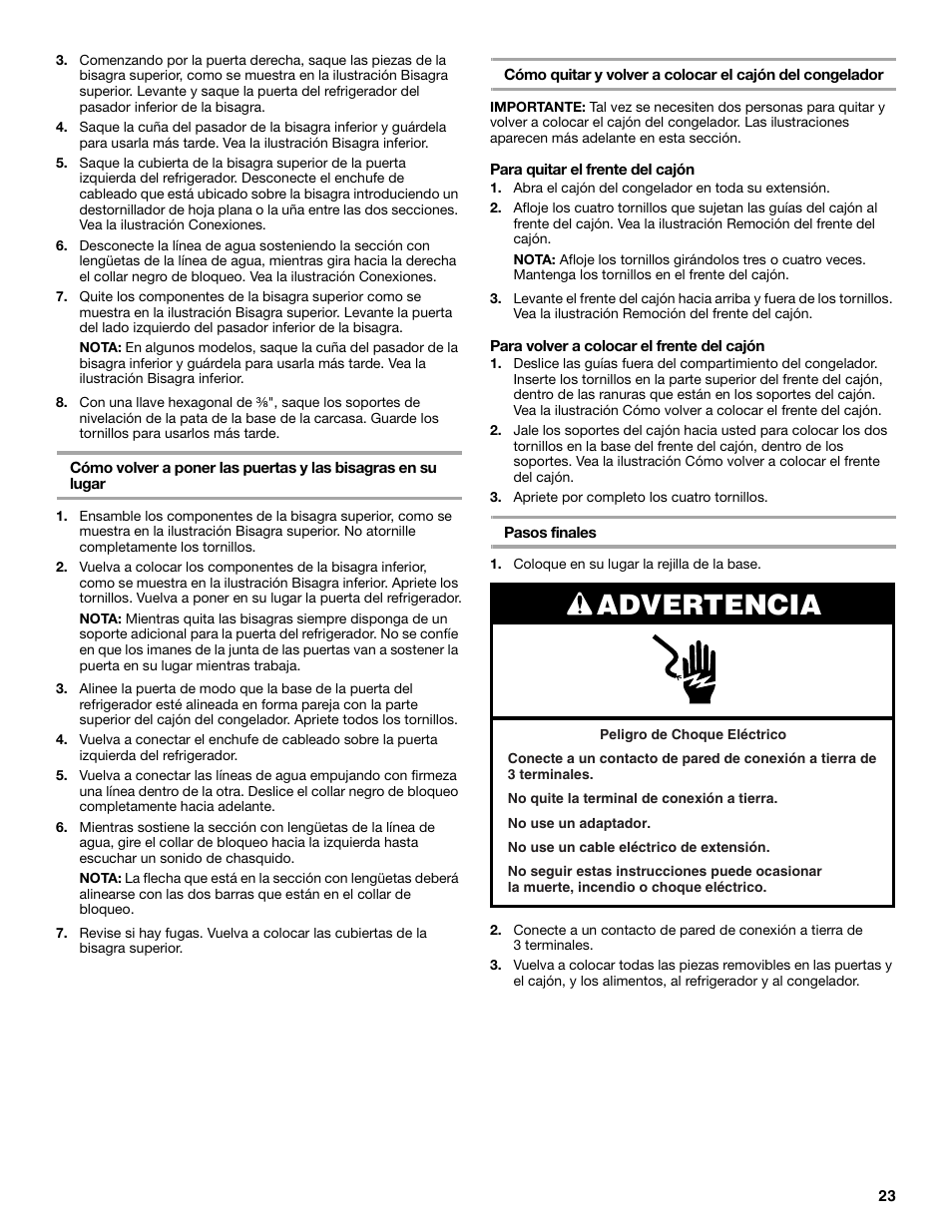 Advertencia | Maytag 12828190A User Manual | Page 23 / 54