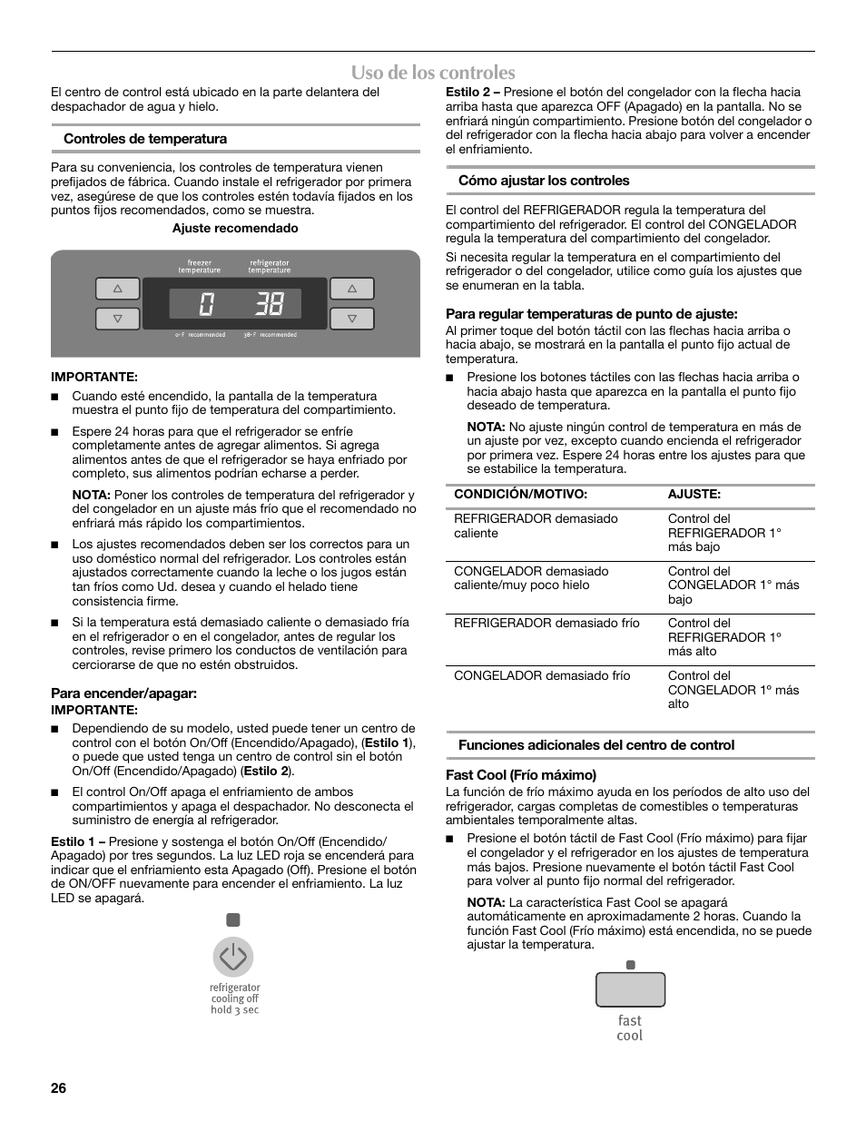 Uso de los controles | Maytag 12828190A User Manual | Page 26 / 54