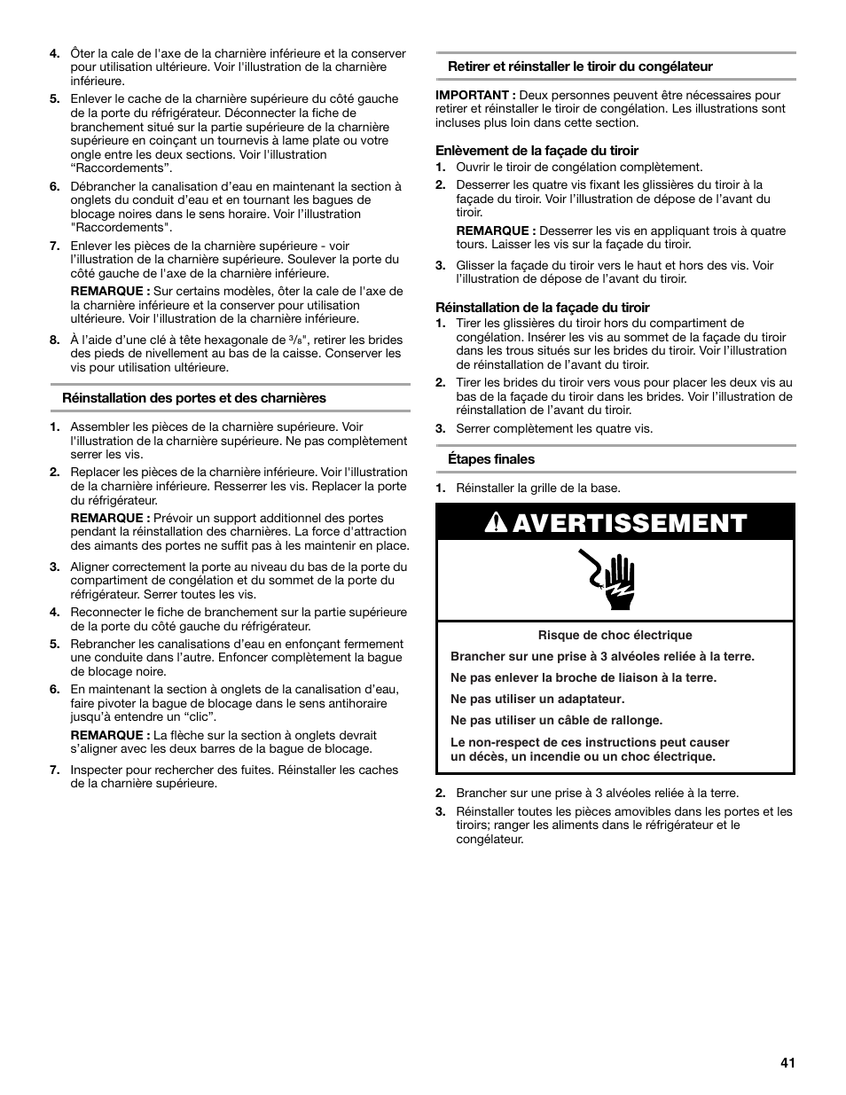 Avertissement | Maytag 12828190A User Manual | Page 41 / 54