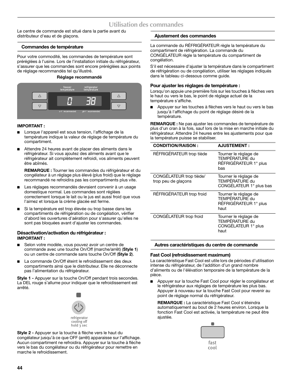 Utilisation des commandes | Maytag 12828190A User Manual | Page 44 / 54