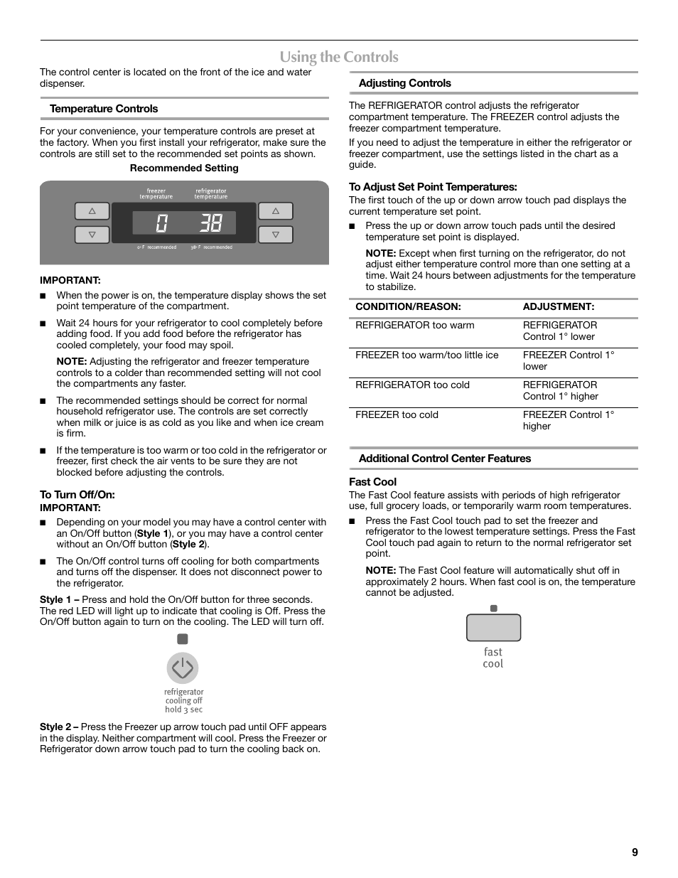 Using the controls | Maytag 12828190A User Manual | Page 9 / 54