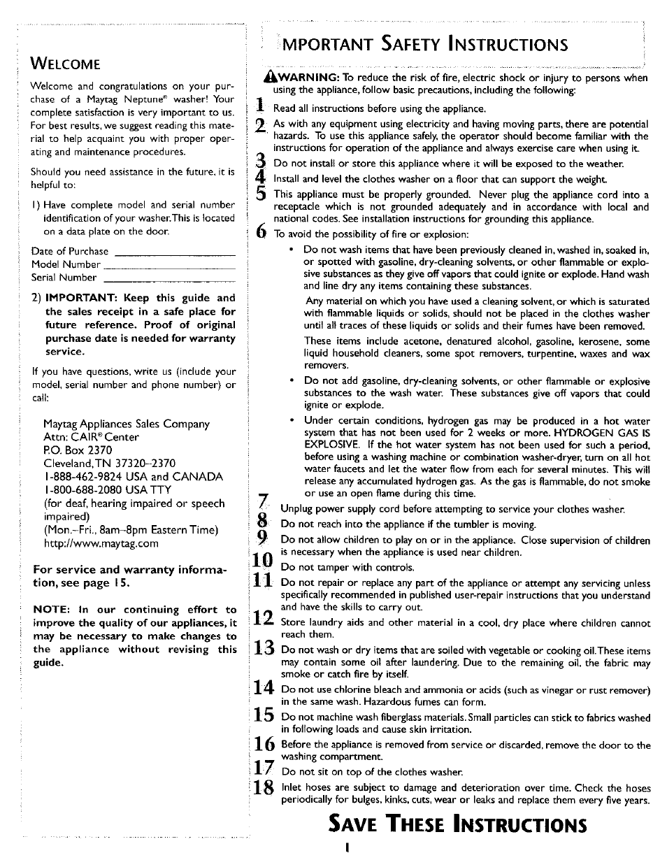 Welcome, Mportant s, Hese | Nstructions | Maytag MAH5500B User Manual | Page 2 / 16