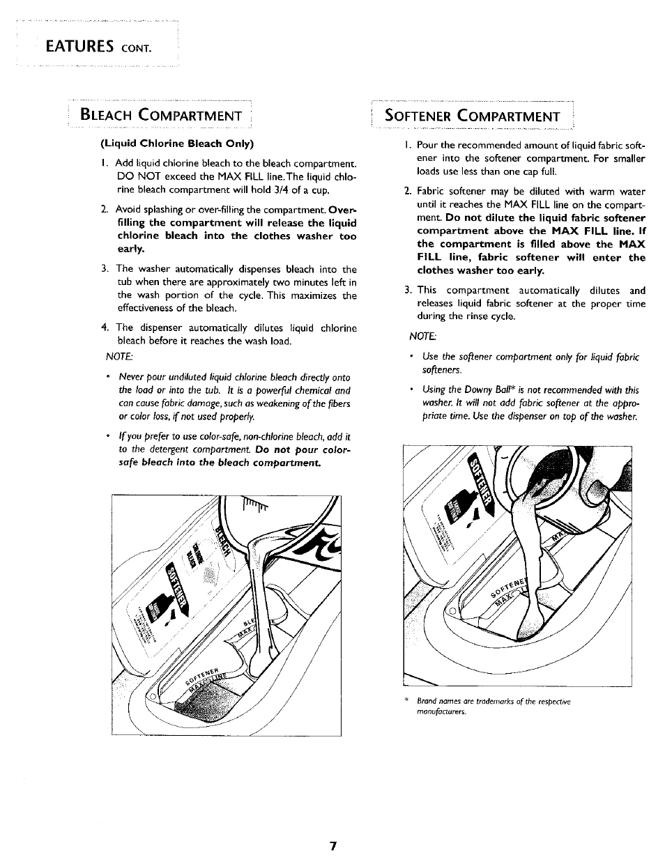 Bleach compartment, Softener compartment | Maytag MAH5500B User Manual | Page 8 / 16