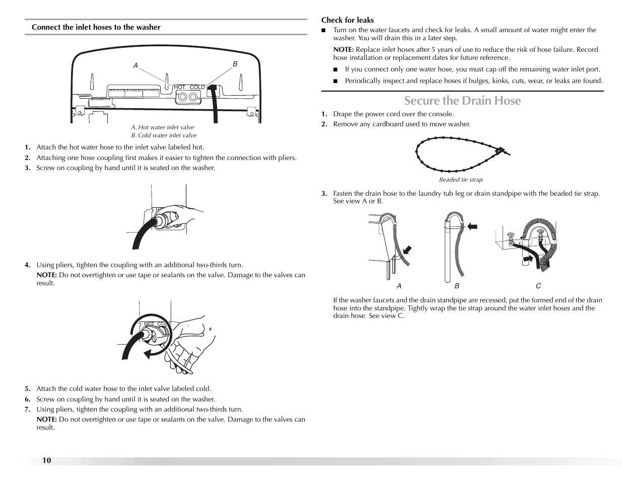 Secure the drain hose | Maytag BRAVOSTM User Manual | Page 10 / 84