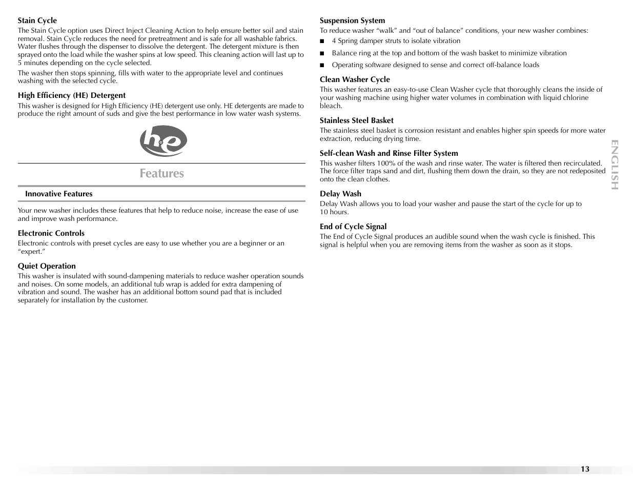 Features | Maytag BRAVOSTM User Manual | Page 13 / 84