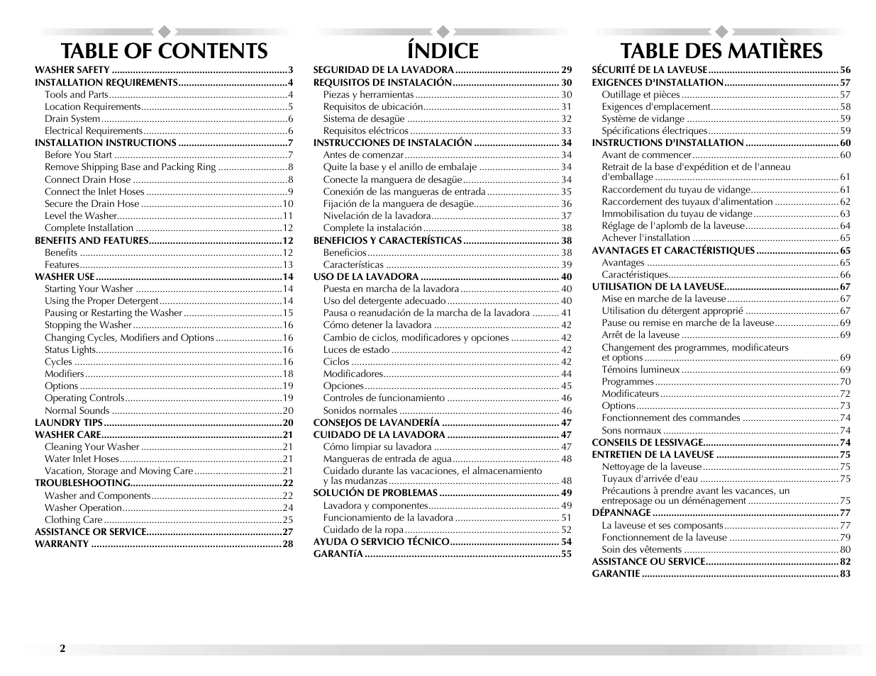 Maytag BRAVOSTM User Manual | Page 2 / 84