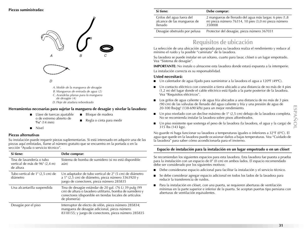 Requisitos de ubicación | Maytag BRAVOSTM User Manual | Page 31 / 84