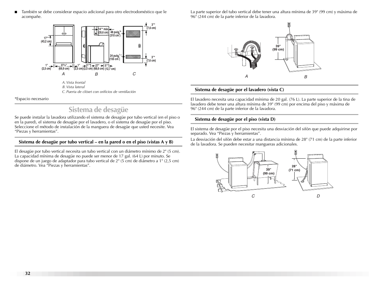 Sistema de desagüe | Maytag BRAVOSTM User Manual | Page 32 / 84