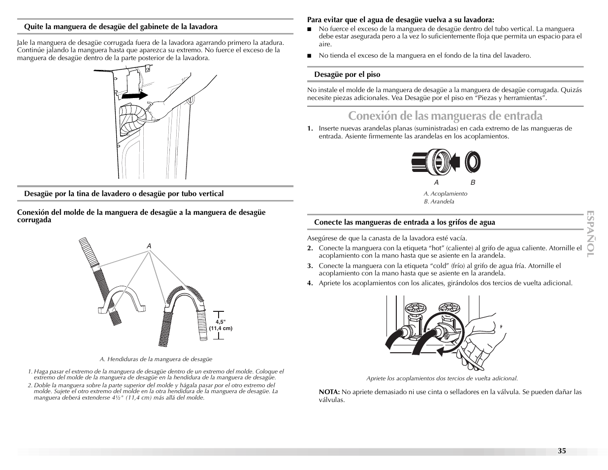 Conexión de las mangueras de entrada | Maytag BRAVOSTM User Manual | Page 35 / 84