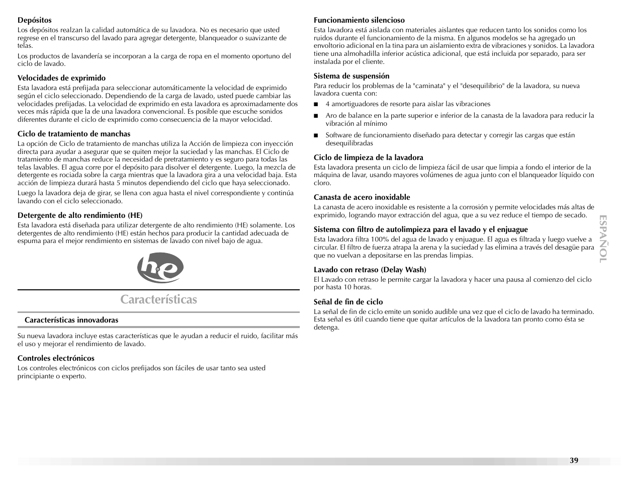 Características | Maytag BRAVOSTM User Manual | Page 39 / 84
